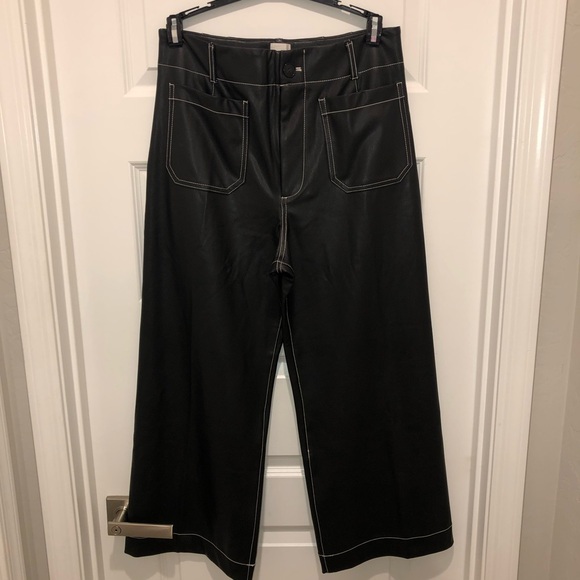 Anthropologie The Colette Faux-Leather Top-Stitch Crop Wide-Leg Pants Maeve 31 - Picture 2 of 6